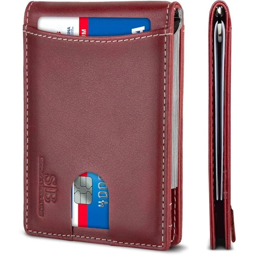 Men's Mahogany Red 1.0 Vegan Leather Front 2 Pocket Wallet Card Designed